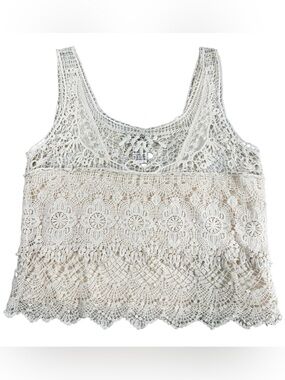 Pinky Ivory Boho Sleeveless Crochet Lace Crop Tank Top Size Medium